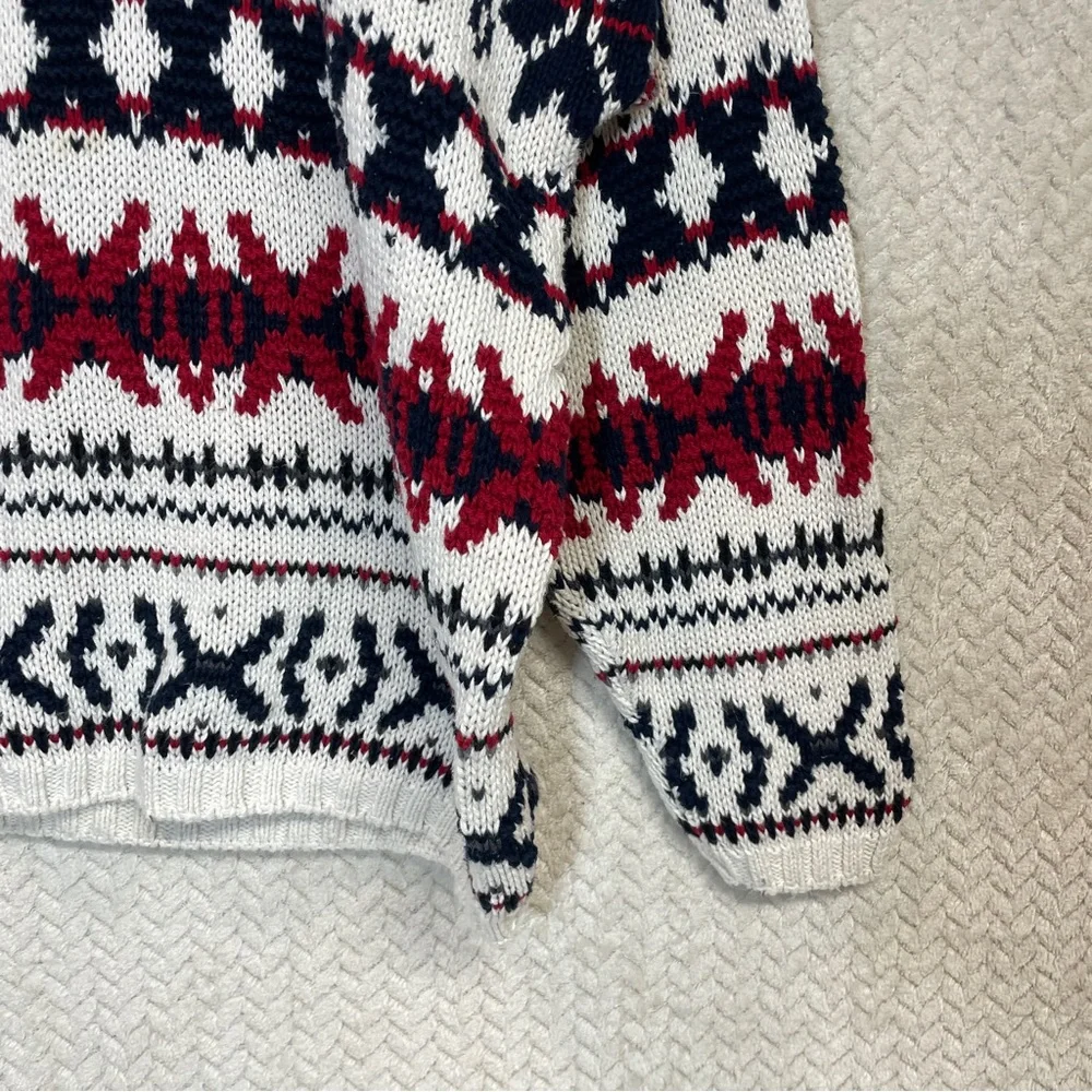 Berwick White Red Blue Vintage 90s Knit Grandpa Fair Isle Sweater Men's‎ Medium